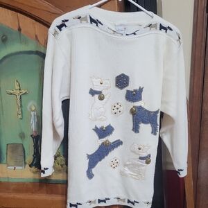 Vintage Miss V Blue Dog Pattern Sweater